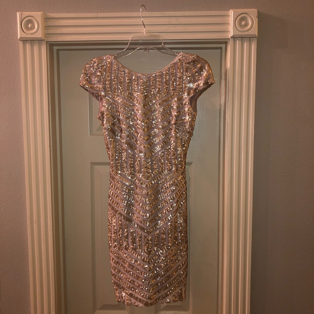 Gold Sequin Geometric Design Dress